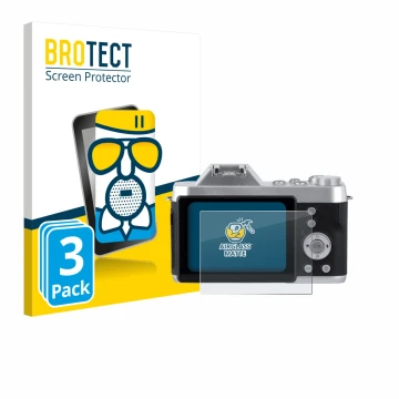 Face avant d’un emballage produit avec le logo de la marque BROTECT. À côté, l’appareil Rollei Powerflex 10x Retro est représe