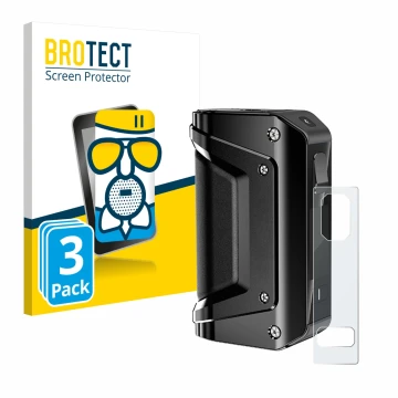 Face avant d’un emballage produit avec le logo de la marque BROTECT. À côté, l’appareil GeekVape Aegis Legend 3 est représenté