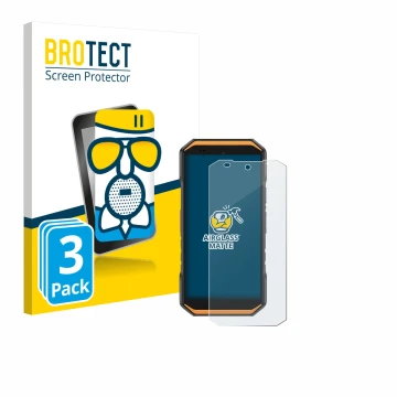 Face avant d’un emballage produit avec le logo de la marque BROTECT. À côté, l’appareil Ulefone Armor X32 Pro est représenté a