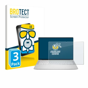 Face avant d’un emballage produit avec le logo de la marque BROTECT. À côté, l’appareil Dell 14 Premium Laptop est représenté 