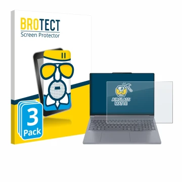 Face avant d’un emballage produit avec le logo de la marque BROTECT. À côté, l’appareil Lenovo ThinkBook 16p Gen 6 est représe