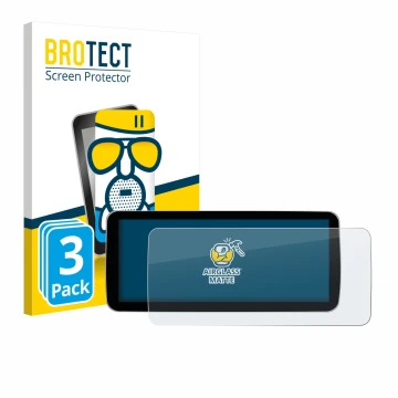 Face avant d’un emballage produit avec le logo de la marque BROTECT. À côté, l’appareil Ninetom Car Radio 12.3
