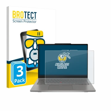 Face avant d’un emballage produit avec le logo de la marque BROTECT. À côté, l’appareil Lenovo ThinkPad L13 2-in-1 Gen 6 est r