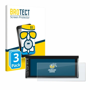Face avant d’un emballage produit avec le logo de la marque BROTECT. À côté, l’appareil Hikity Carplay 6.86