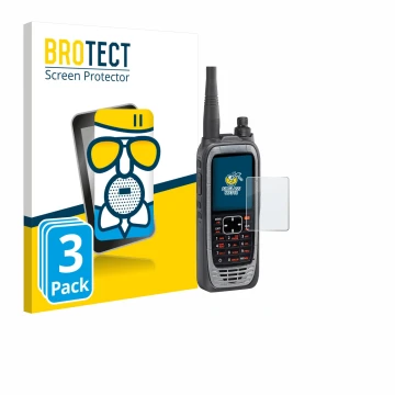 Face avant d’un emballage produit avec le logo de la marque BROTECT. À côté, l’appareil Icom IC-A25NE /IC-A25CE est représenté
