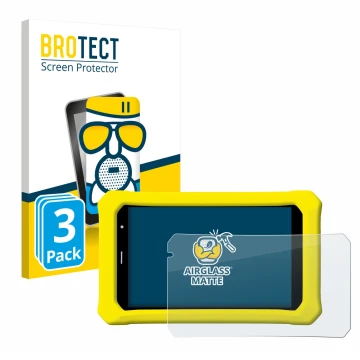 Face avant d’un emballage produit avec le logo de la marque BROTECT. À côté, l’appareil Clementoni Clempad 8