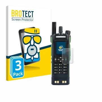 Face avant d’un emballage produit avec le logo de la marque BROTECT. À côté, l’appareil Baofeng DM-32 est représenté avec la p