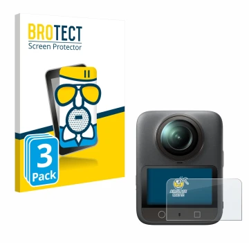 Face avant d’un emballage produit avec le logo de la marque BROTECT. À côté, l’appareil DJI Osmo 360 est représenté avec la pr