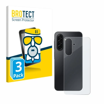 Face avant d’un emballage produit avec le logo de la marque BROTECT. À côté, l’appareil Samsung Galaxy A17 5G (Arrière) est re