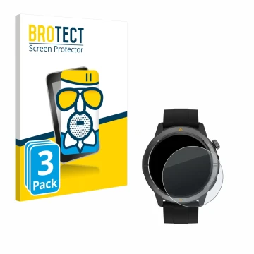 Face avant d’un emballage produit avec le logo de la marque BROTECT. À côté, l’appareil AGM Legion Watch 1.43