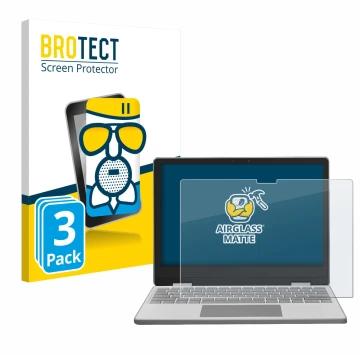 Face avant d’un emballage produit avec le logo de la marque BROTECT. À côté, l’appareil Framework Laptop 12 est représenté ave