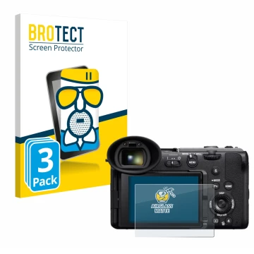 Face avant d’un emballage produit avec le logo de la marque BROTECT. À côté, l’appareil Sony Cinema Line FX2 est représenté av