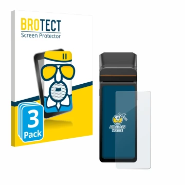 Face avant d’un emballage produit avec le logo de la marque BROTECT. À côté, l’appareil Sunmi V3H est représenté avec la prote