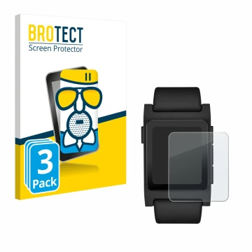 Face avant d’un emballage produit avec le logo de la marque BROTECT. À côté, l’appareil Pebble 2 Duo 2025 est représenté avec 