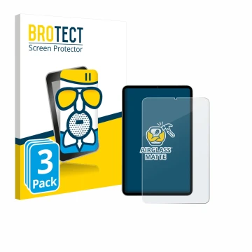 Face avant d’un emballage produit avec le logo de la marque BROTECT. À côté, l’appareil Xiaomi Pad Mini est représenté avec la