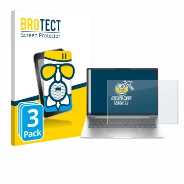 Face avant d’un emballage produit avec le logo de la marque BROTECT. À côté, l’appareil HP EliteBook 655 G11 est représenté av