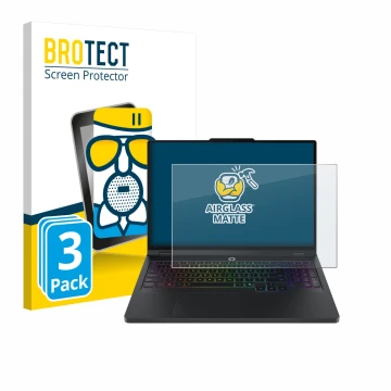 Face avant d’un emballage produit avec le logo de la marque BROTECT. À côté, l’appareil Lenovo Legion Pro 5 Gen 10 16