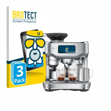 Face avant d’un emballage produit avec le logo de la marque BROTECT. À côté, l’appareil Sage the Oracle Dual Boiler est représ