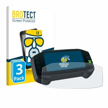Face avant d’un emballage produit avec le logo de la marque BROTECT. À côté, l’appareil Suzuki DR-Z4S 2025 est représenté avec
