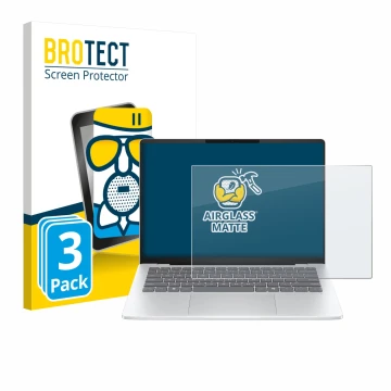 Face avant d’un emballage produit avec le logo de la marque BROTECT. À côté, l’appareil HP OmniBook 5 14 est représenté avec l