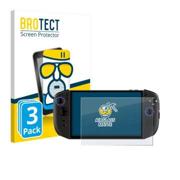 Face avant d’un emballage produit avec le logo de la marque BROTECT. À côté, l’appareil Lenovo Legion Go Gen 2 est représenté 