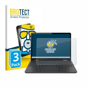 Face avant d’un emballage produit avec le logo de la marque BROTECT. À côté, l’appareil Lenovo 13w Yoga Gen 2 est représenté a