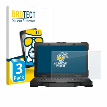 Face avant d’un emballage produit avec le logo de la marque BROTECT. À côté, l’appareil Dell Pro Rugged 14 Laptop est représen