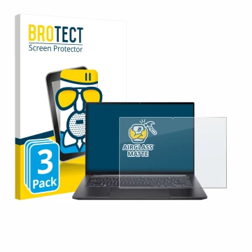 Face avant d’un emballage produit avec le logo de la marque BROTECT. À côté, l’appareil Acer Swift X 14 SFX14-73G Touch est re