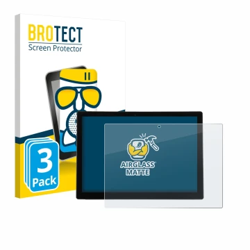 Face avant d’un emballage produit avec le logo de la marque BROTECT. À côté, l’appareil Wortmann Terra Pad 1200V2 12.3