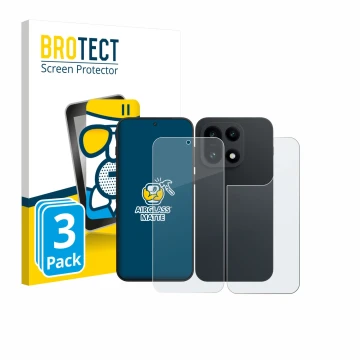 Face avant d’un emballage produit avec le logo de la marque BROTECT. À côté, l’appareil OnePlus 15 (Avant+Arrière) est représe