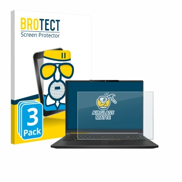 Face avant d’un emballage produit avec le logo de la marque BROTECT. À côté, l’appareil MSI Stealth A16 AI+ est représenté ave