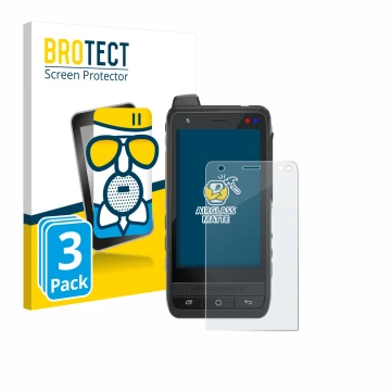 Face avant d’un emballage produit avec le logo de la marque BROTECT. À côté, l’appareil Uniwa F400 est représenté avec la prot