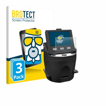 Face avant d’un emballage produit avec le logo de la marque BROTECT. À côté, l’appareil Kodak SCANZA est représenté avec la pr
