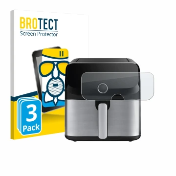 Face avant d’un emballage produit avec le logo de la marque BROTECT. À côté, l’appareil Tefal Easy Fry Mega est représenté ave