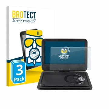 Face avant d’un emballage produit avec le logo de la marque BROTECT. À côté, l’appareil Soundmaster PDB1910SW DVD Player est r