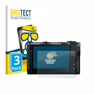 Face avant d’un emballage produit avec le logo de la marque BROTECT. À côté, l’appareil Nikon ZR 2025 est représenté avec la p