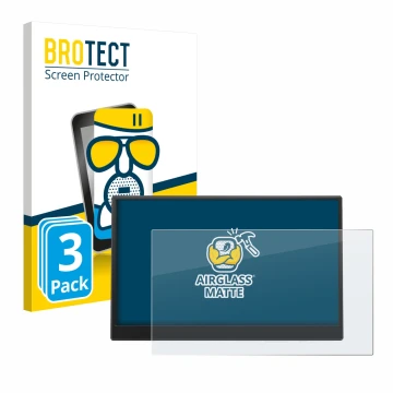Face avant d’un emballage produit avec le logo de la marque BROTECT. À côté, l’appareil Azeyou PM1506S 15.6