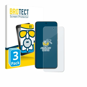 Face avant d’un emballage produit avec le logo de la marque BROTECT. À côté, l’appareil Xiaomi Redmi Note 15 Pro Plus 5G est r