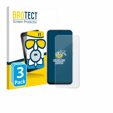 Face avant d’un emballage produit avec le logo de la marque BROTECT. À côté, l’appareil Nubia V80 Pro est représenté avec la p