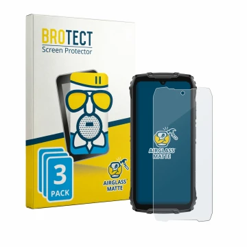 Face avant d’un emballage produit avec le logo de la marque BROTECT. À côté, l’appareil Ulefone RugKing 4 Pro est représenté a