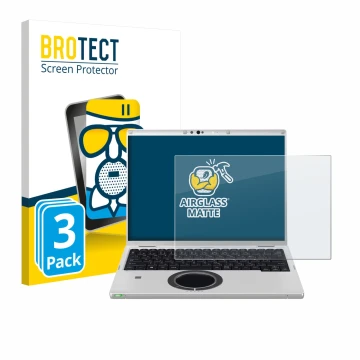 Face avant d’un emballage produit avec le logo de la marque BROTECT. À côté, l’appareil Panasonic CF-FV3 est représenté avec l