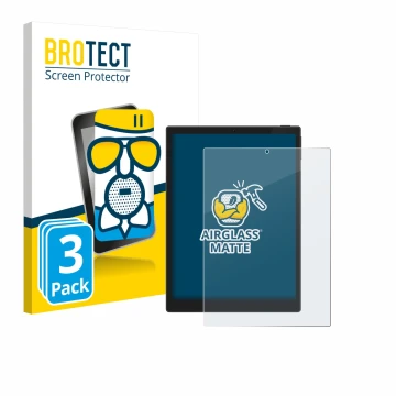 Face avant d’un emballage produit avec le logo de la marque BROTECT. À côté, l’appareil Hannspree Lumo 7.8 est représenté avec