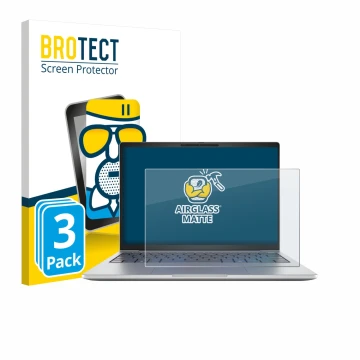 Face avant d’un emballage produit avec le logo de la marque BROTECT. À côté, l’appareil HP EliteBook 8 G1i 13
