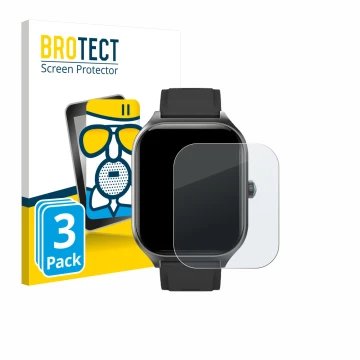 Face avant d’un emballage produit avec le logo de la marque BROTECT. À côté, l’appareil FORRLITE Smartwatch 2.01