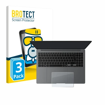 Face avant d’un emballage produit avec le logo de la marque BROTECT. À côté, l’appareil Samsung Galaxy Book5 Pro 16