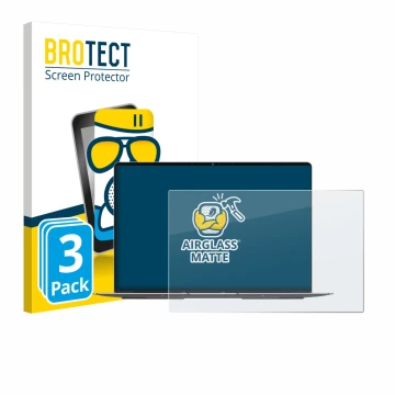 Face avant d’un emballage produit avec le logo de la marque BROTECT. À côté, l’appareil Geekom GeekBook X14 Pro est représenté