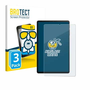 Face avant d’un emballage produit avec le logo de la marque BROTECT. À côté, l’appareil Xiaomi Black Shark Gaming Tablet est r