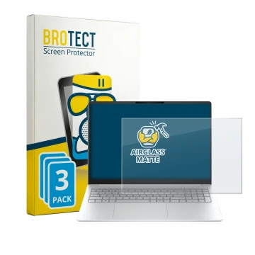 Face avant d’un emballage produit avec le logo de la marque BROTECT. À côté, l’appareil HP OmniBook 3 16 16-bw0750ng est repré
