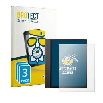 Face avant d’un emballage produit avec le logo de la marque BROTECT. À côté, l’appareil Boox Note Air 6 C est représenté avec 