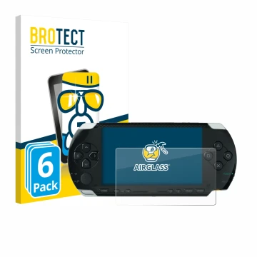 Face avant d’un emballage produit avec le logo de la marque BROTECT. À côté, l’appareil Sony PSP 1000 est représenté avec la p